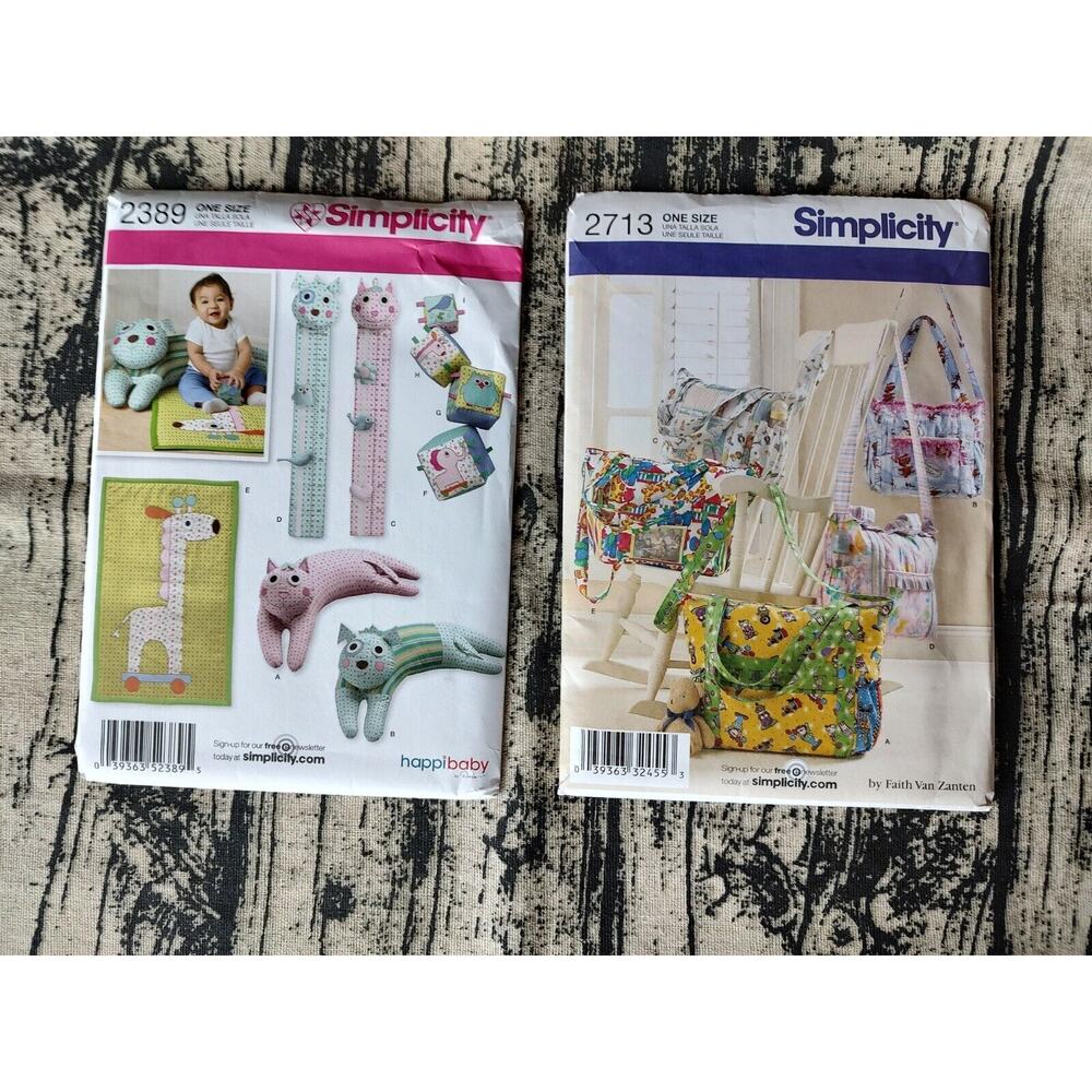 Simplicity 2389 2713 Sewing Pattern Baby Toys Pillow Growth Chart Diaper Bags